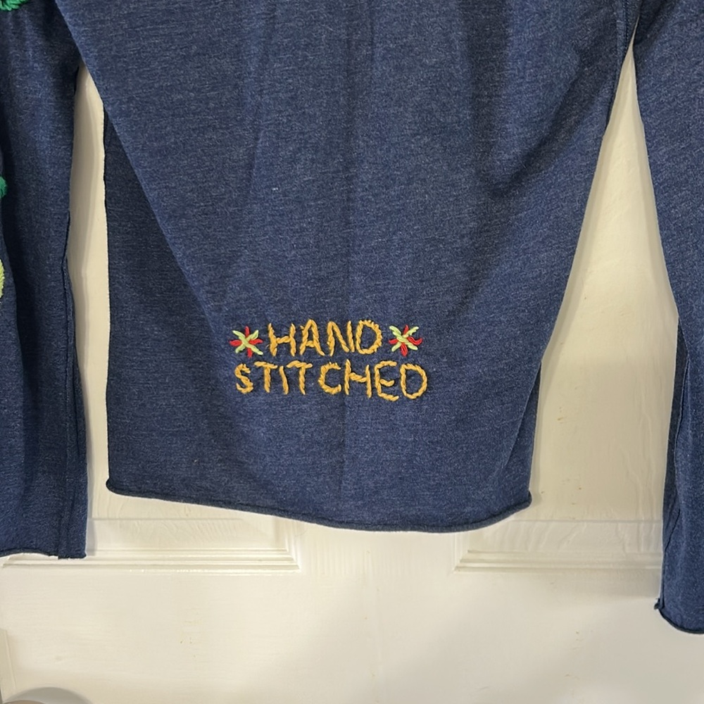 Johnny Was Navy Blue Embroidered Long Sleeve Tee - Picture 6 of 6